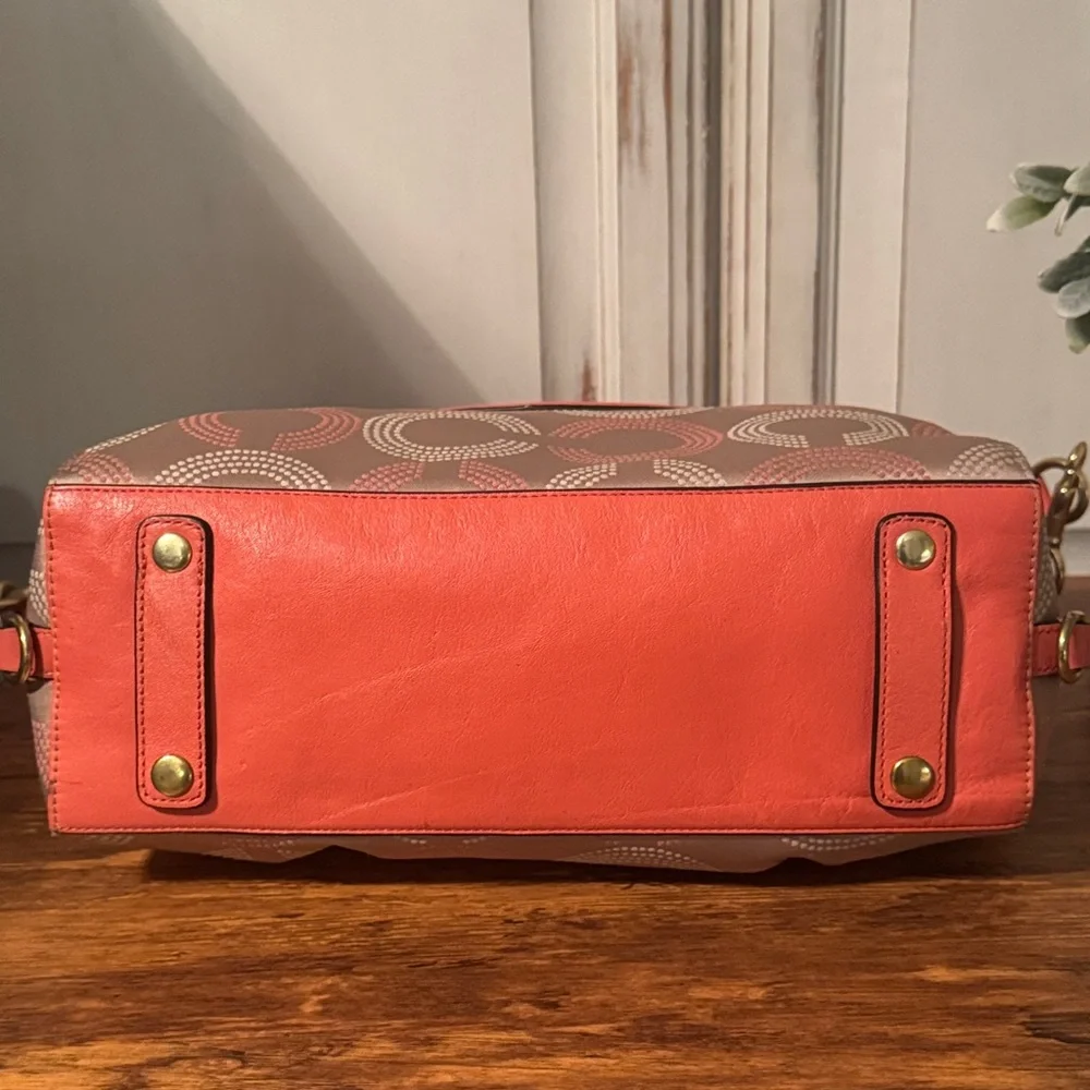 Coach Ashley Signature Tan Sateen,coral Leather Shoulder satchel Bag - Picture 5 of 11